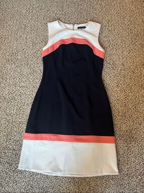 Tommy Hilfiger Navy, Coral & White Colorblock Midi Sheath Dress